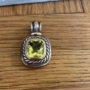 Authentic David Yurman Silver and 14k Gold trim Pendant with lemon citron stone